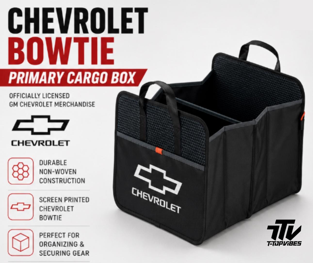 Chevrolet Bowtie Primary Cargo Box | Officially Licensed GM Trunk Organizer | Foldable Cargo Storage Bin