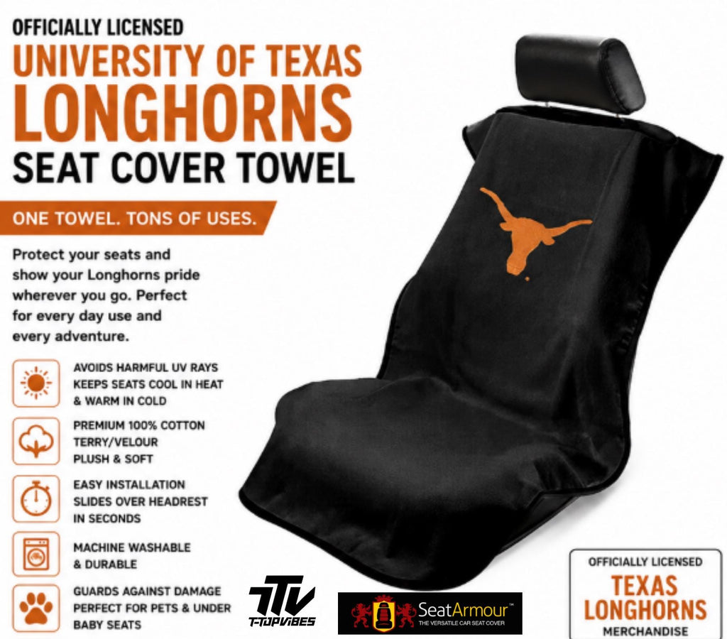 University of Texas Longhorns Seat Cover Towel | 100% Cotton Terry Velour Car Protector