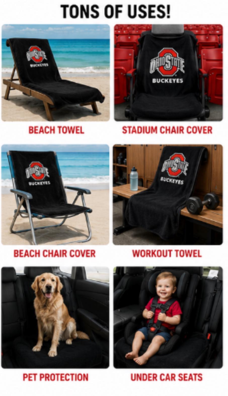 Ohio State Buckeyes Seat Cover Towel | 100% Cotton Terry Velour Protector
