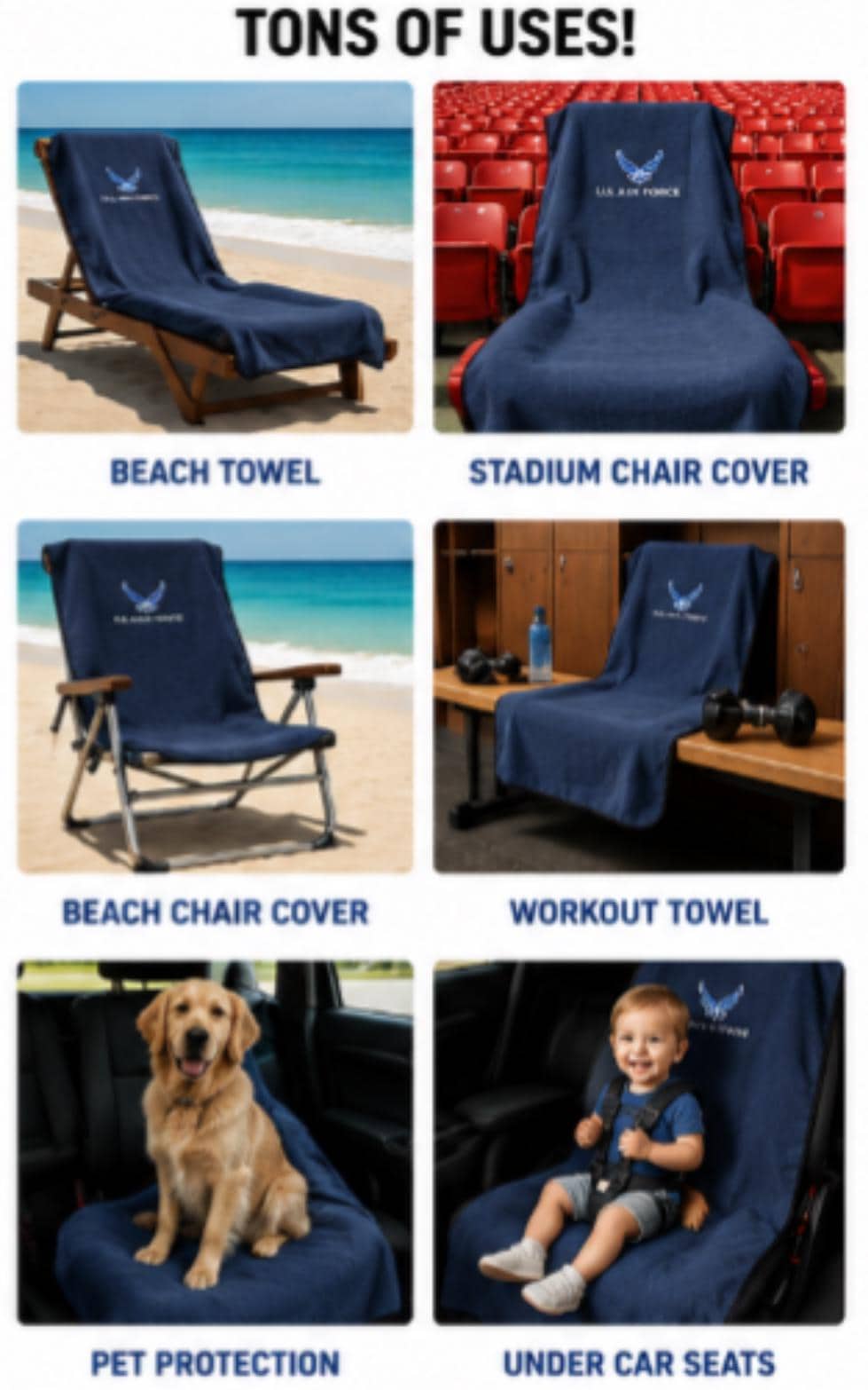 Officially Licensed U.S. Air Force Seat Cover Towel | 100% Cotton Terry Velour Bucket Seat