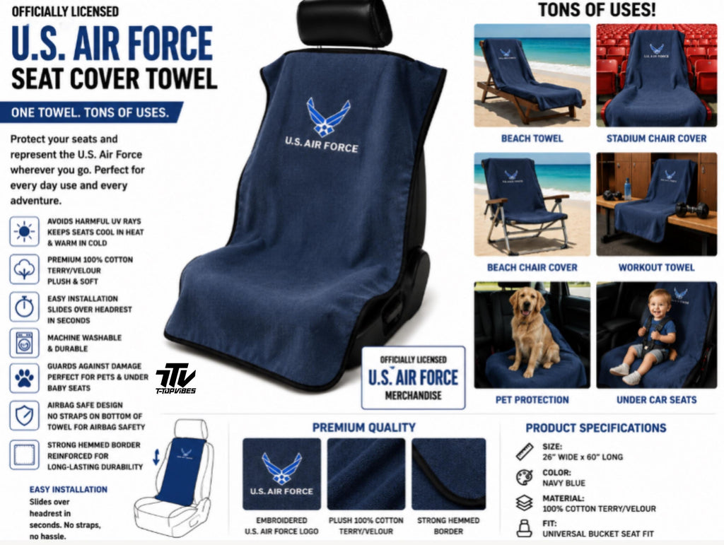 Officially Licensed U.S. Air Force Seat Cover Towel | 100% Cotton Terry Velour Bucket Seat