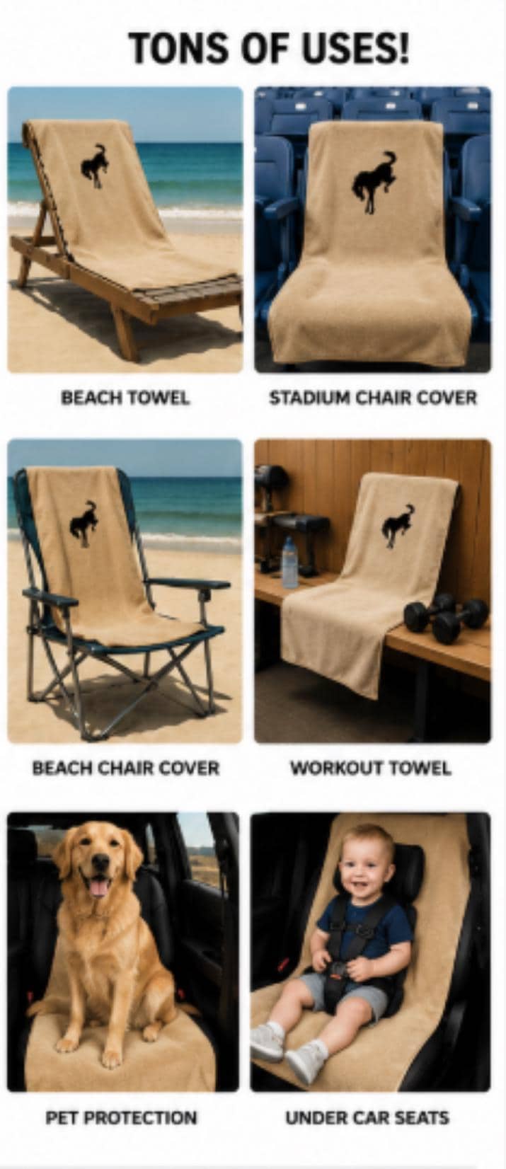 Officially Licensed Ford Bronco Seat Cover Towel | Tan Cotton Terry Velour Bucket Seat Protection
