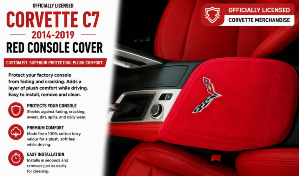 Corvette C7 Red Console Cover | 2014-2019 Armrest Protector, Cotton Terry Velour