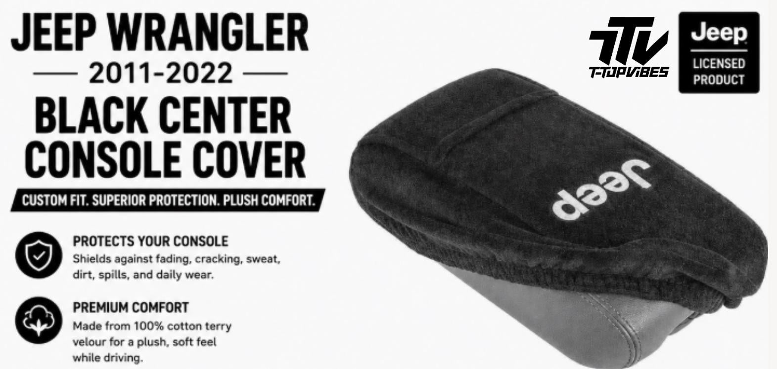 Jeep Wrangler Center Console Cover | 2011-2022 Cotton Terry Velour Armrest Protector