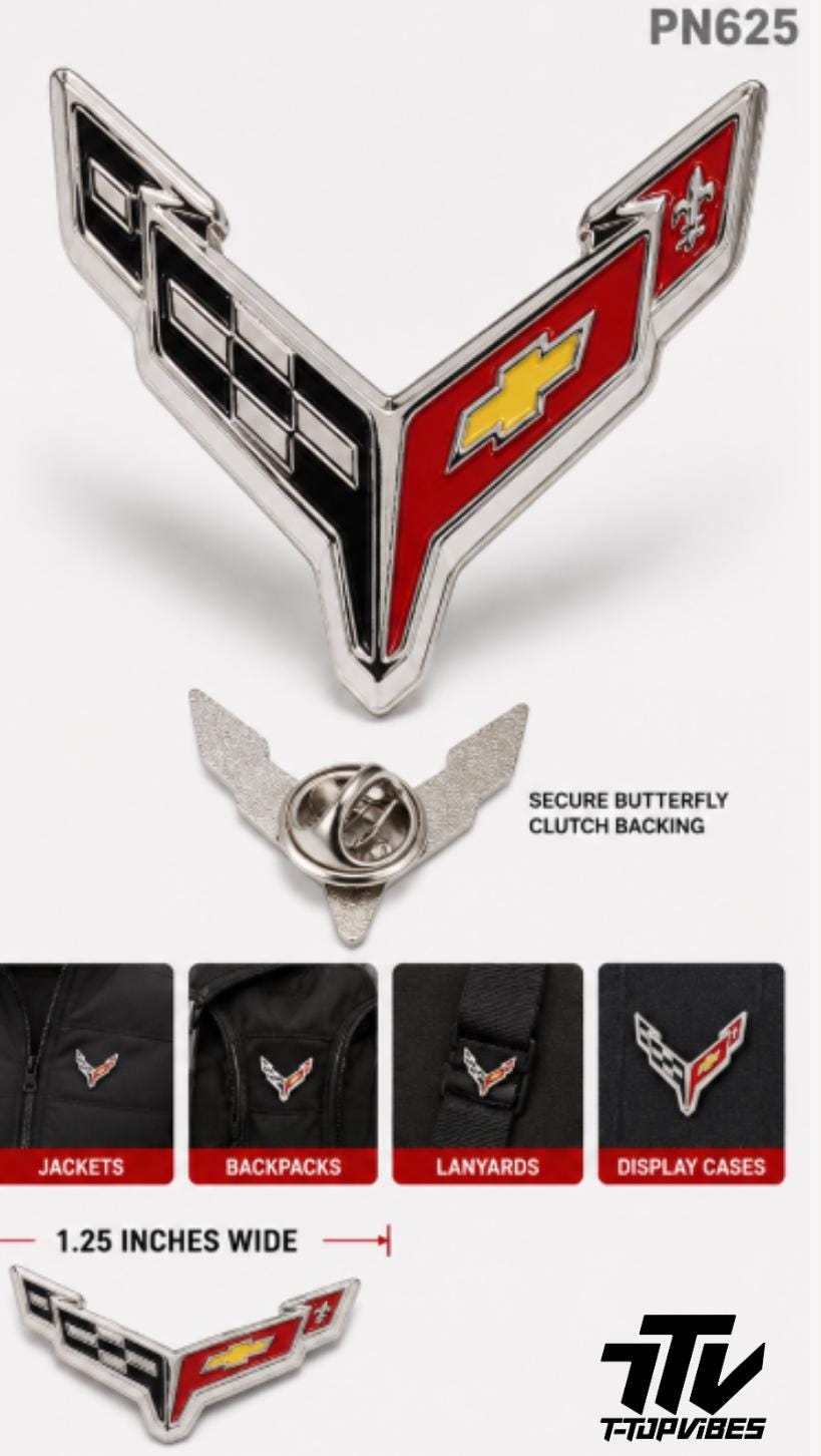 Corvette Lapel Pin | Officially Licensed Cross Flags Emblem, Silver Cloisonné