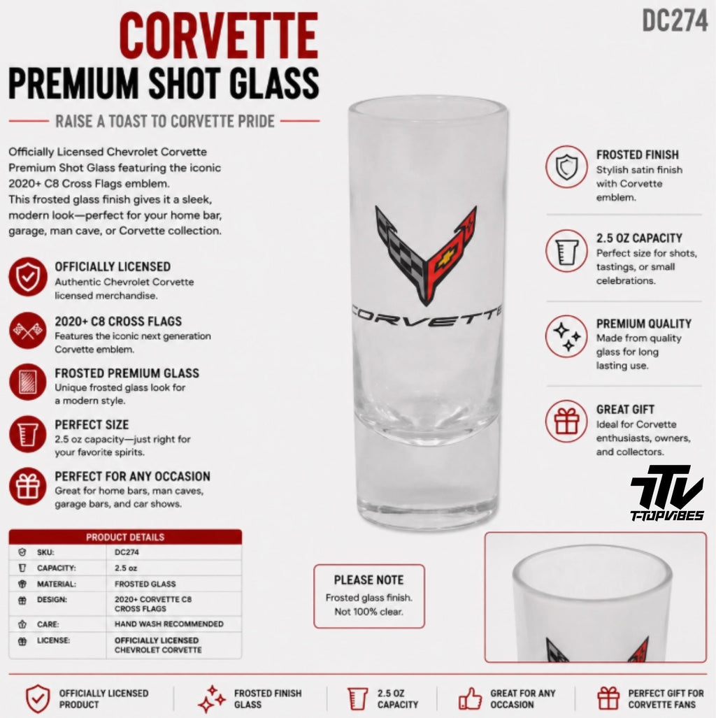 Corvette C8 Cross Flags Shot Glass | Officially Licensed 2.5 oz Barware
