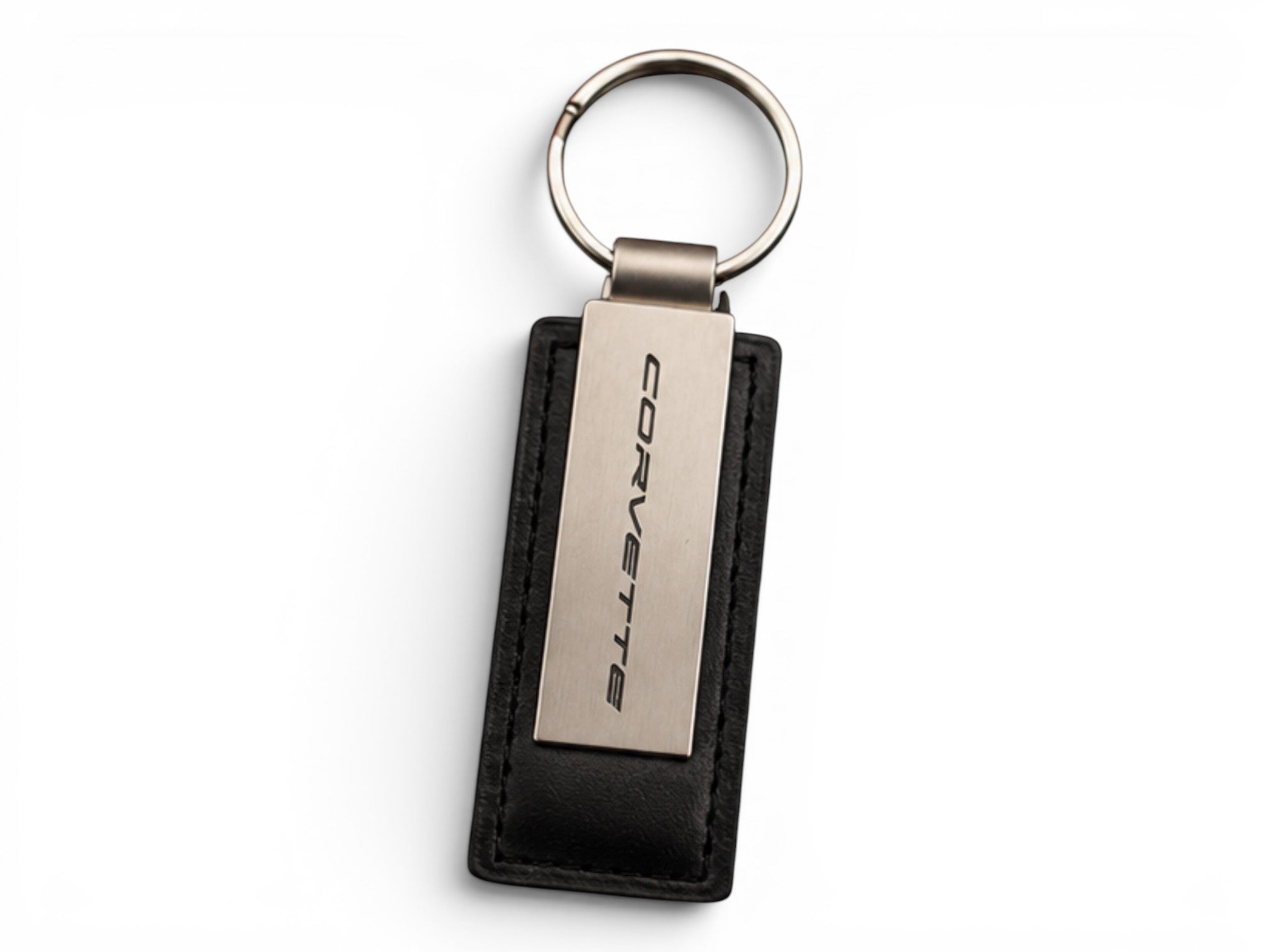Corvette Metal Leather Keychain | Brushed Metal Key Ring | Car Enthusiast Gift
