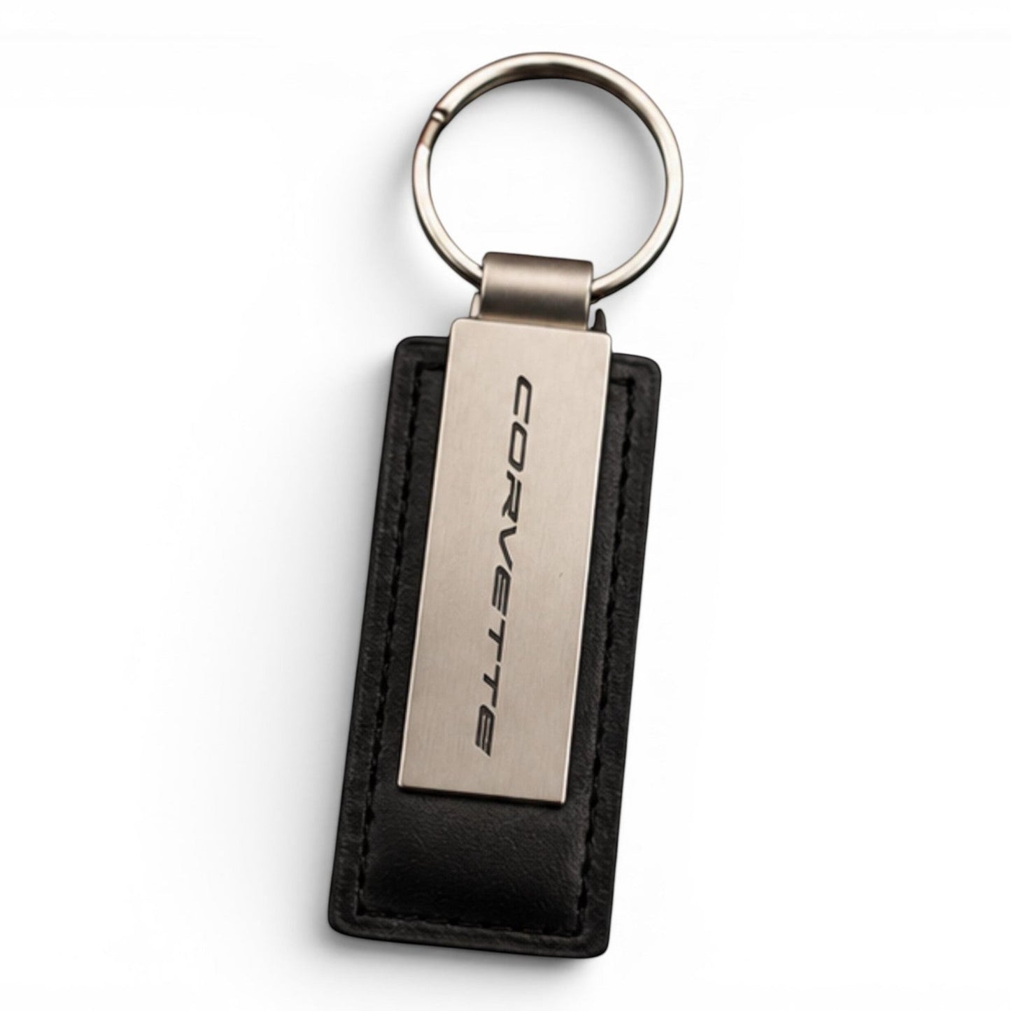 Corvette Metal Leather Keychain | Brushed Metal Key Ring | Car Enthusiast Gift