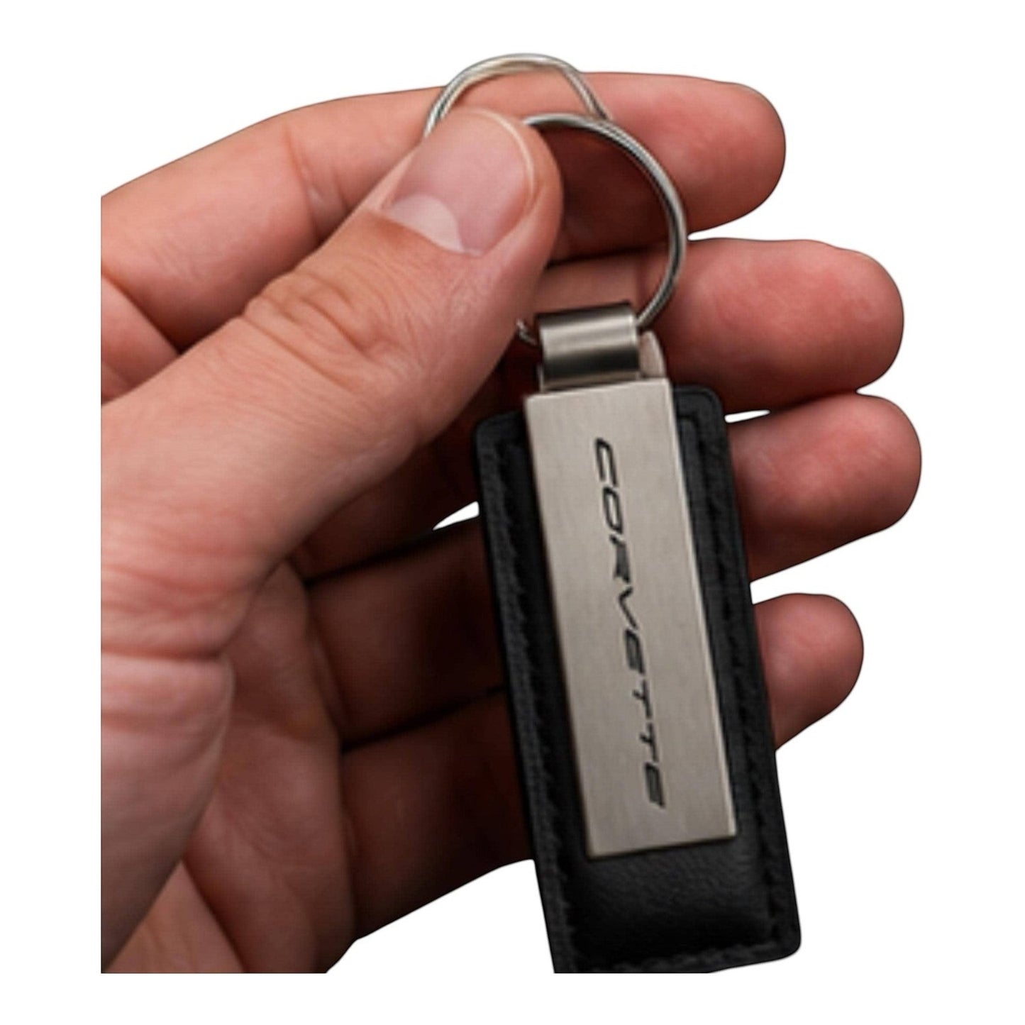 Corvette Metal Leather Keychain | Brushed Metal Key Ring | Car Enthusiast Gift