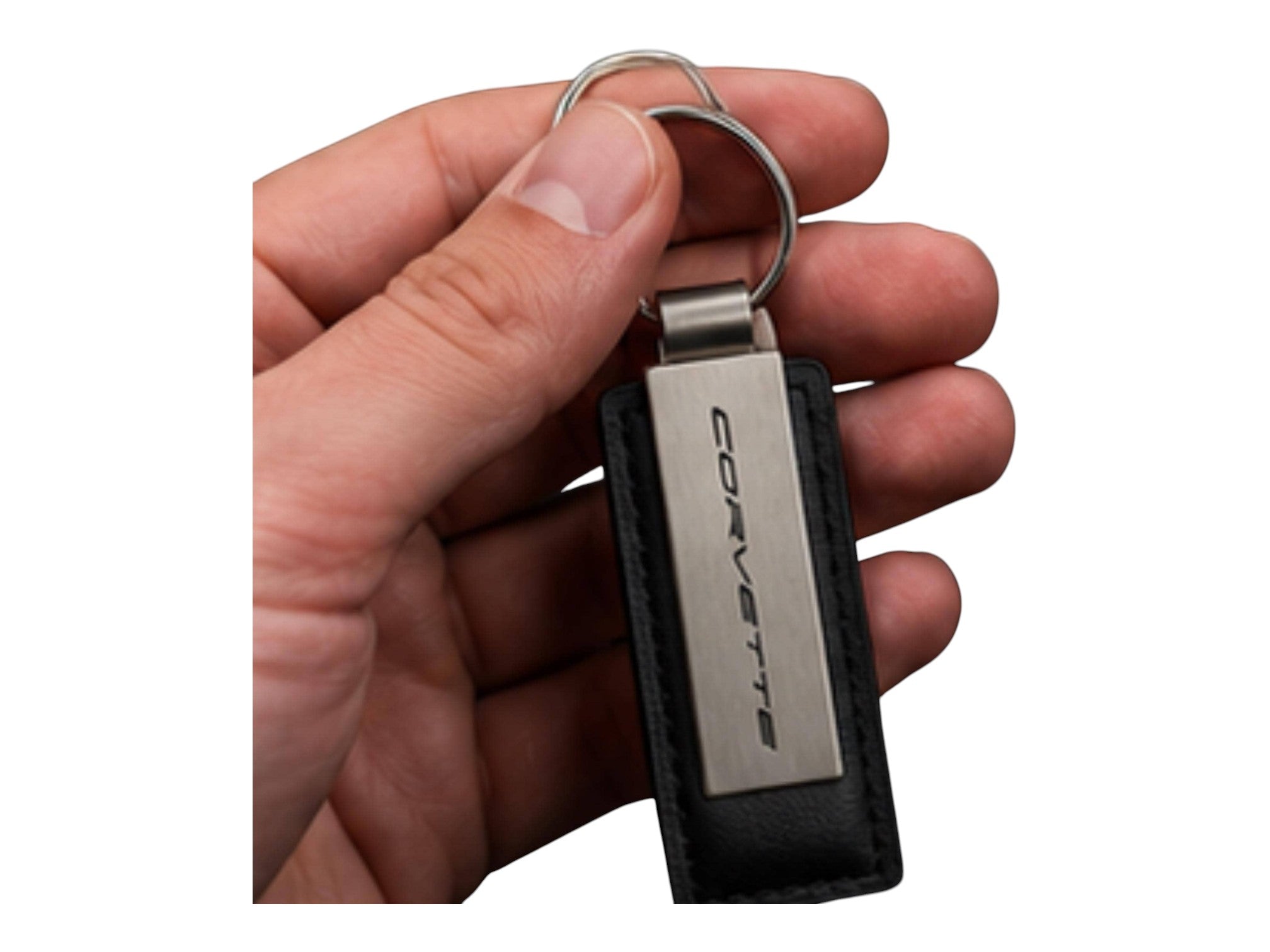 Corvette Metal Leather Keychain | Brushed Metal Key Ring | Car Enthusiast Gift