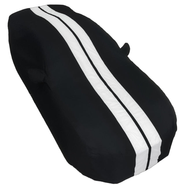Ford Mustang Ultraguard Plus Car Cover - 300D Indoor/Outdoor Protection - Black with Gray Stripes fitted over a vehicle