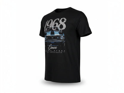 T-Top Vibes black 1968 Chevrolet Camaro graphic t-shirt with soft screen-printed muscle car design