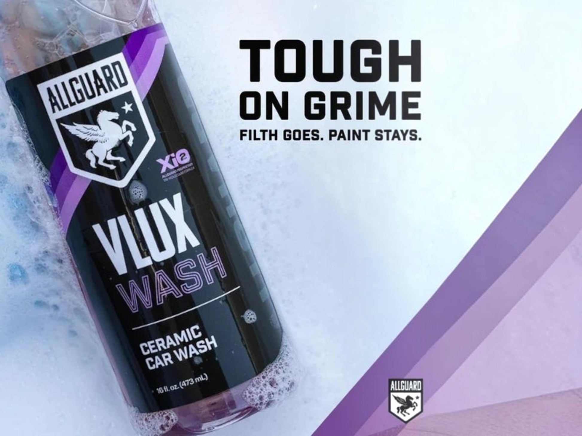 T-Top Vibes AllGuard VLUX ceramic car wash bottle with purple and black label featuring XiO2 technology branding.