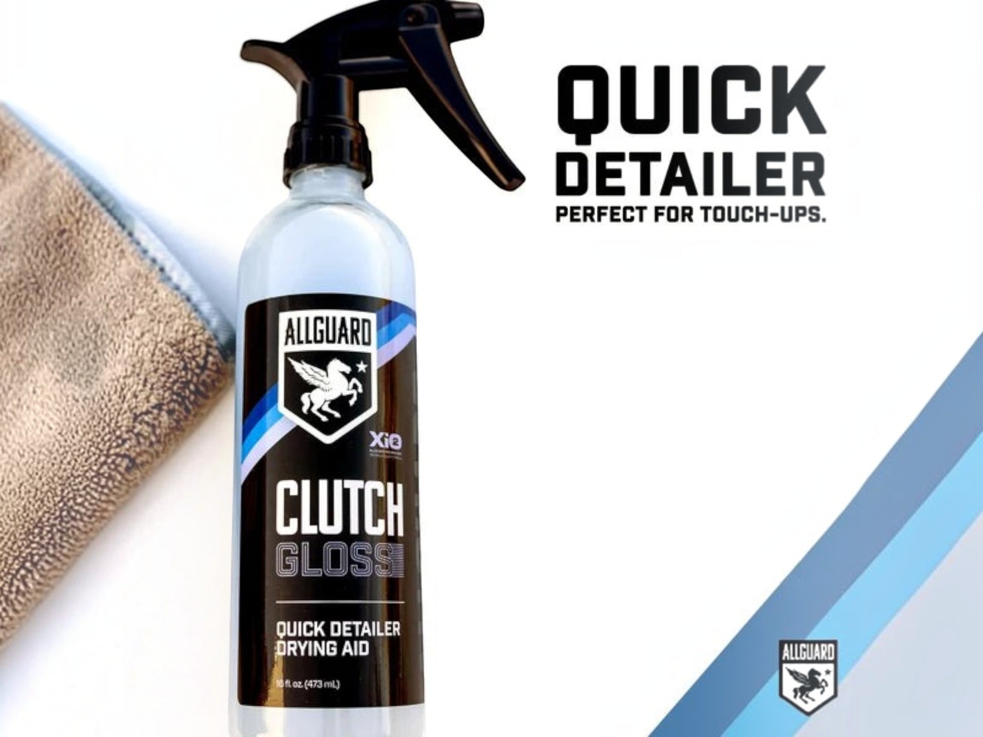 T-Top Vibes AllGuard Clutch Gloss 16 oz 3-in-1 quick detailer spray bottle with a microfiber towel for car care.