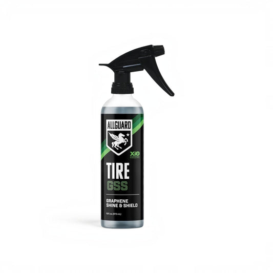 T-Top Vibes AllGuard Tire GSS graphene tire dressing spray bottle with a black trigger sprayer on a white background.