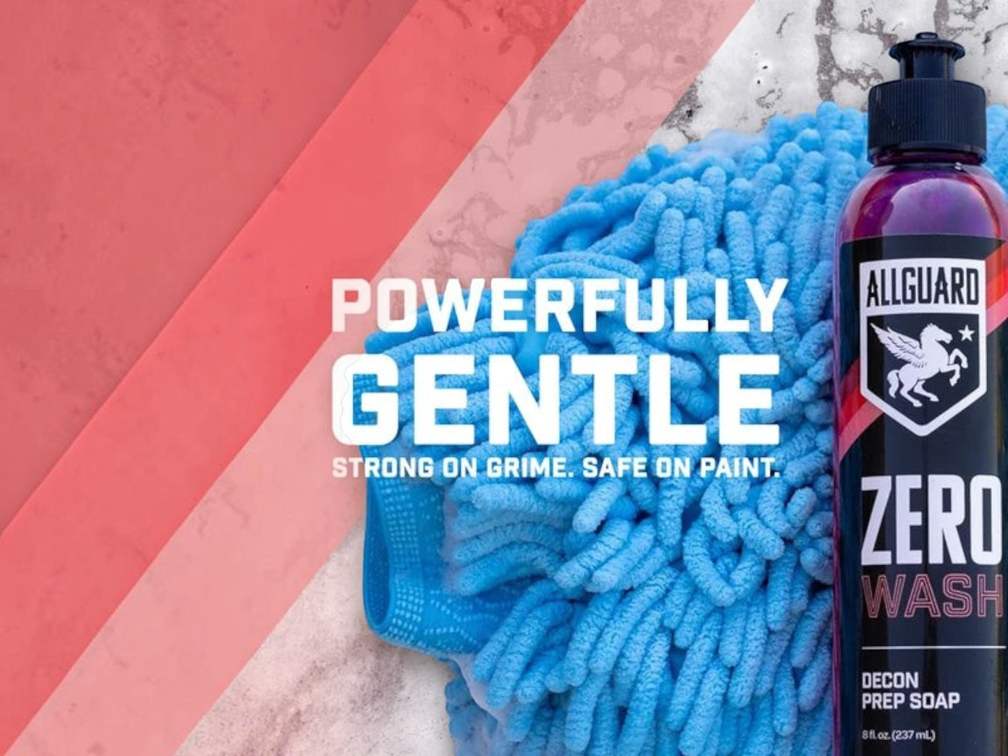 T-Top Vibes AllGuard ZERO Decontamination Prep Wash bottle next to a blue microfiber wash mitt on a textured background.