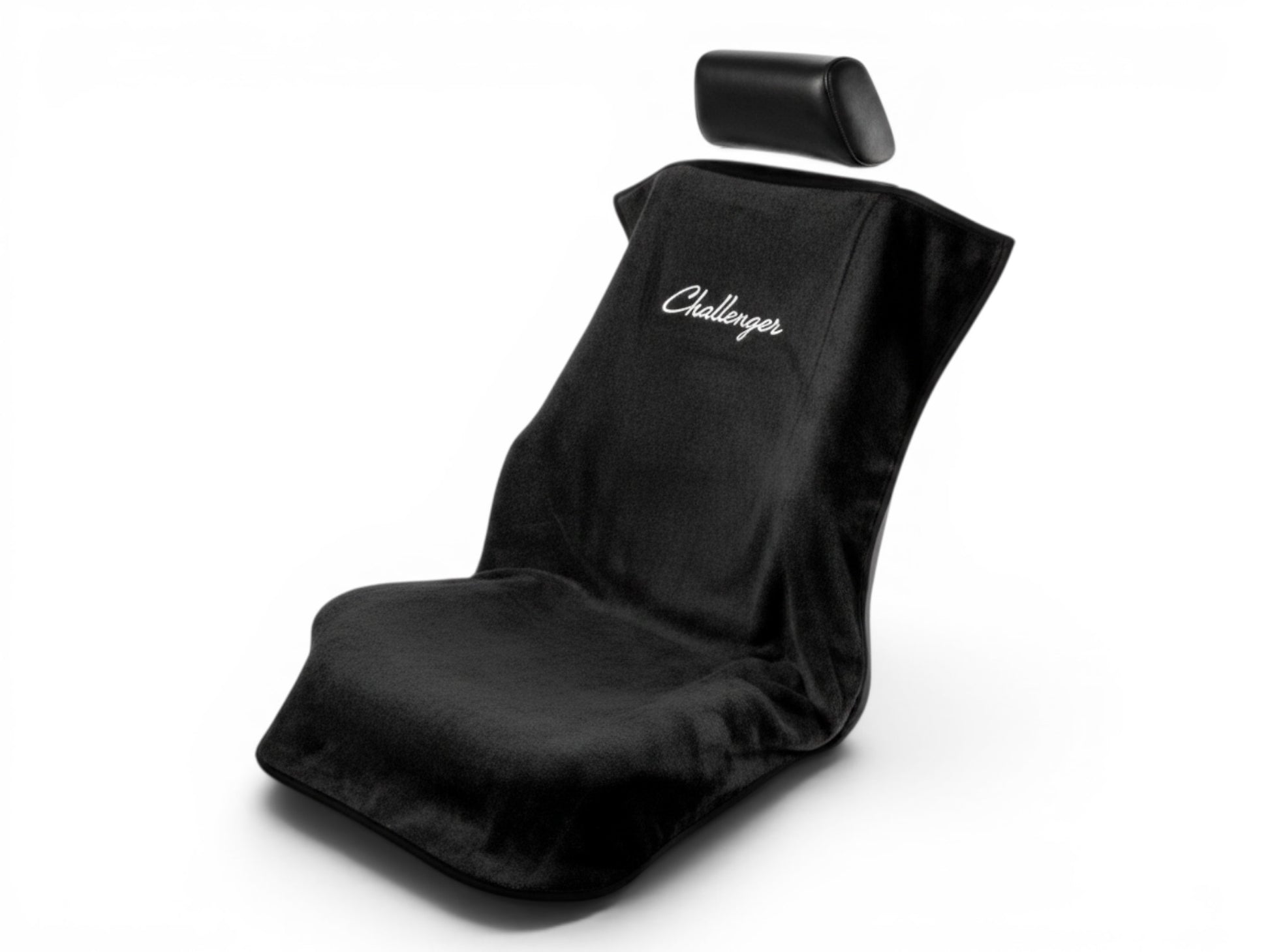 T-Top Vibes black cotton seat cover towel with white Challenger logo for car seats