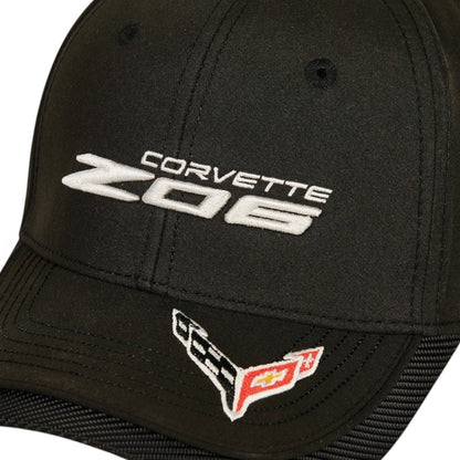 T-Top Vibes black Corvette C8 Z06 cap with embroidered logo and crossed-flags emblem on the bill