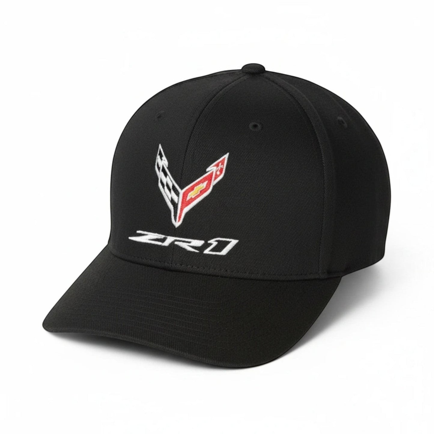 T-Top Vibes black C8 Corvette ZR1 cap with embroidered flag logo and structured six-panel design
