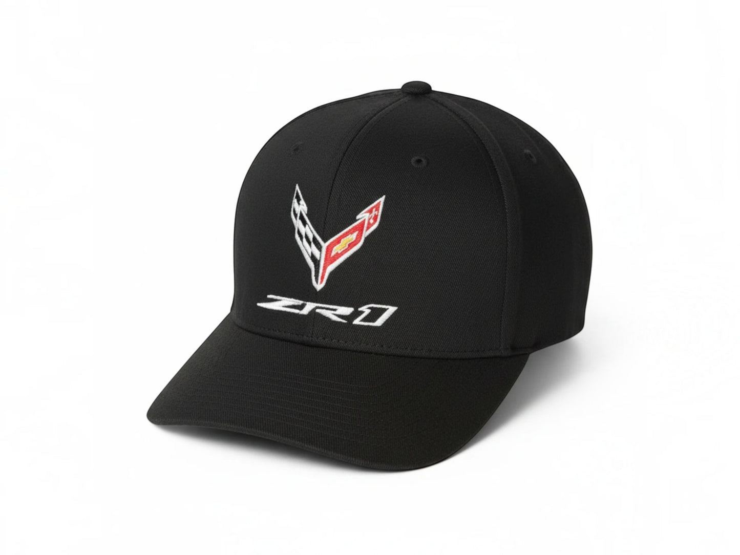 T-Top Vibes black C8 Corvette ZR1 cap featuring an embroidered flag logo and structured six-panel design.