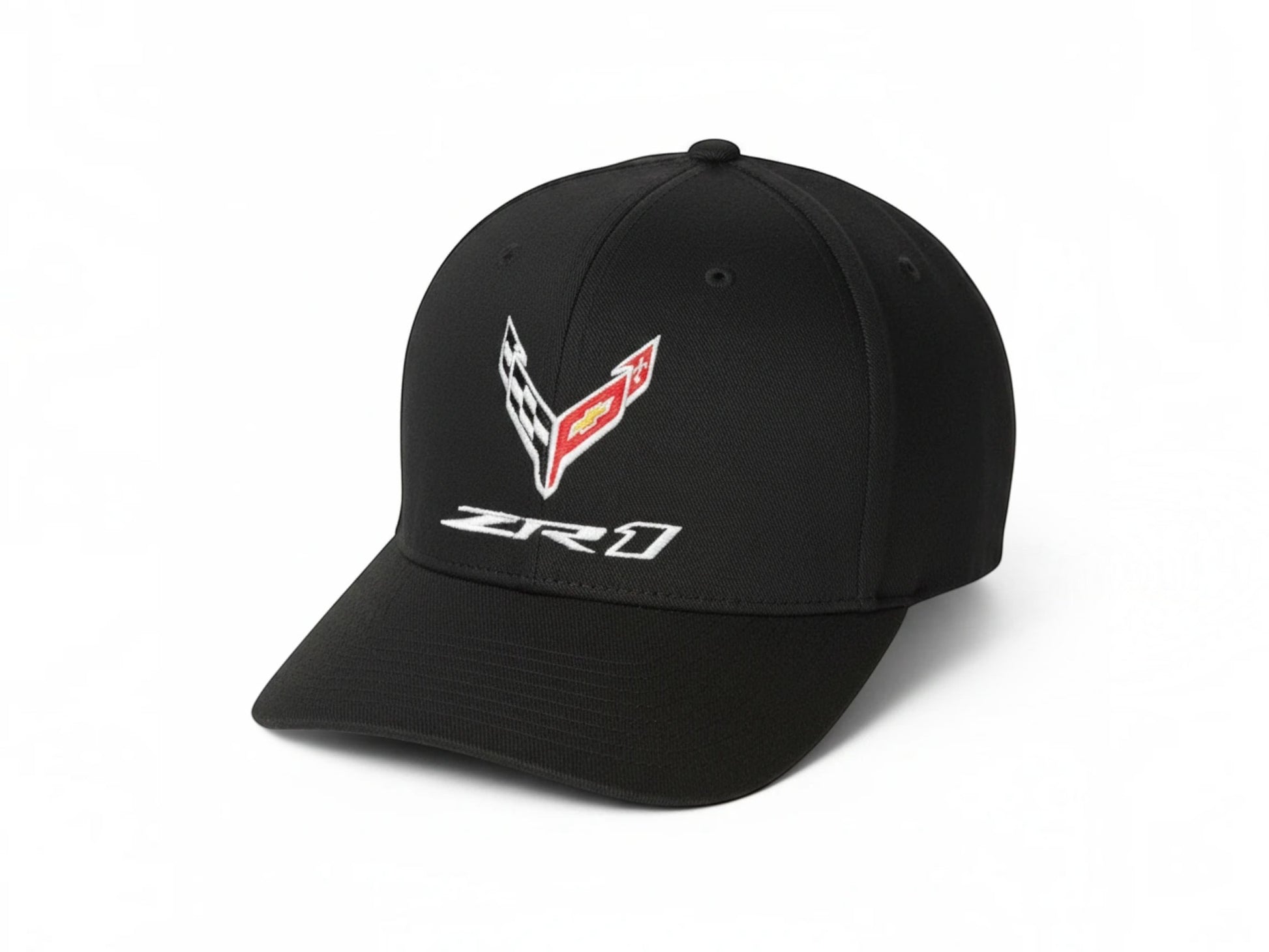 T-Top Vibes black C8 Corvette ZR1 cap featuring an embroidered flag logo and structured six-panel design.