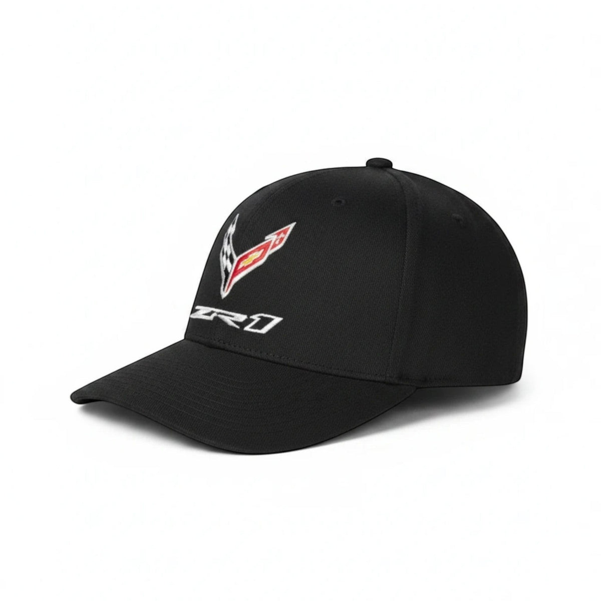 T-Top Vibes black C8 Corvette ZR1 cap with embroidered flag logo and structured six-panel design