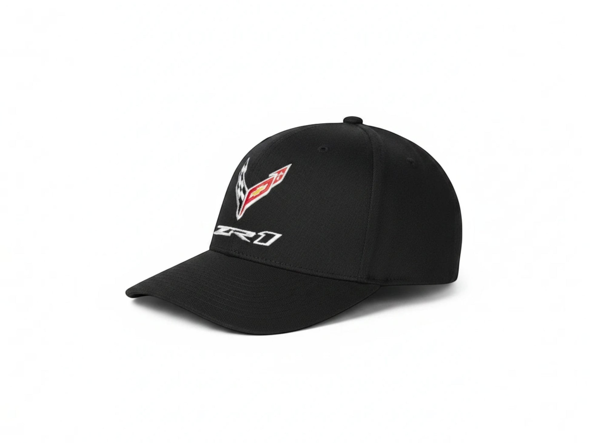 T-Top Vibes black C8 Corvette ZR1 structured six-panel Flexfit cap with embroidered flag logo and ZR1 text