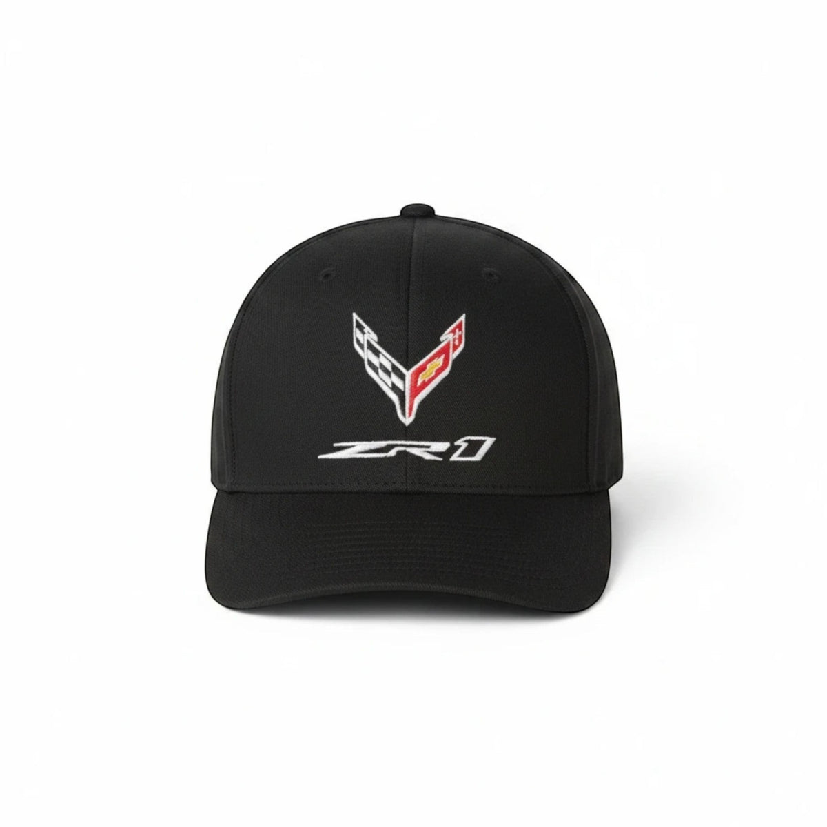 T-Top Vibes black C8 Corvette ZR1 cap with embroidered flag logo and structured six-panel design