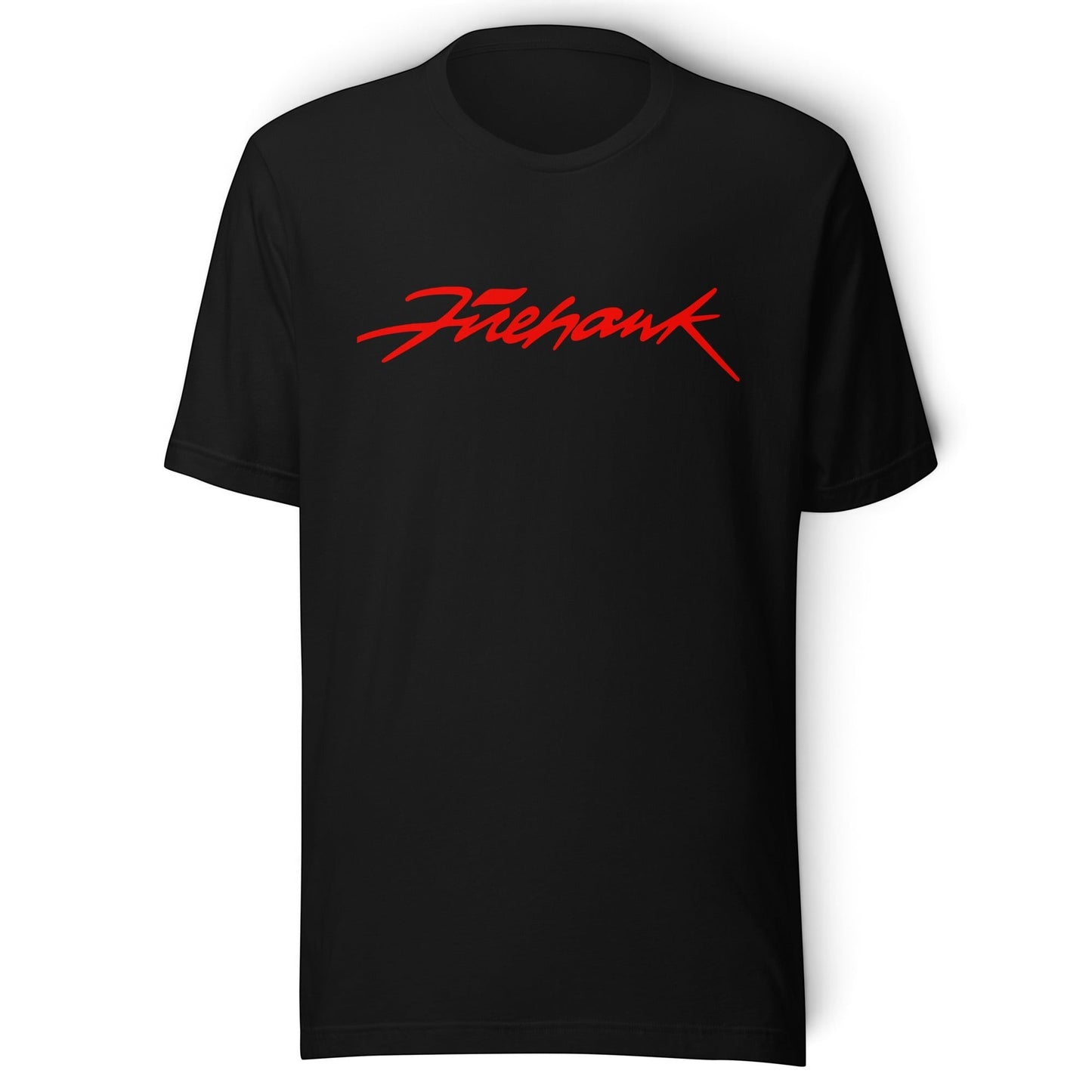 T-Top Vibes black t-shirt featuring a bold red Pontiac Trans Am Firehawk logo graphic on the chest.