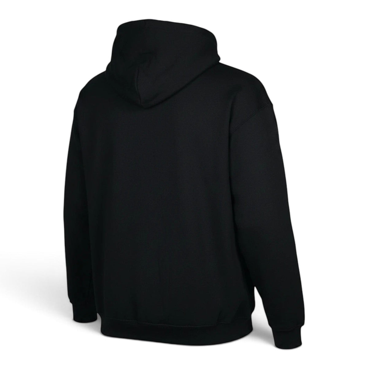 T-Top Vibes black pullover hoodie with a double-lined hood, shown from the back view