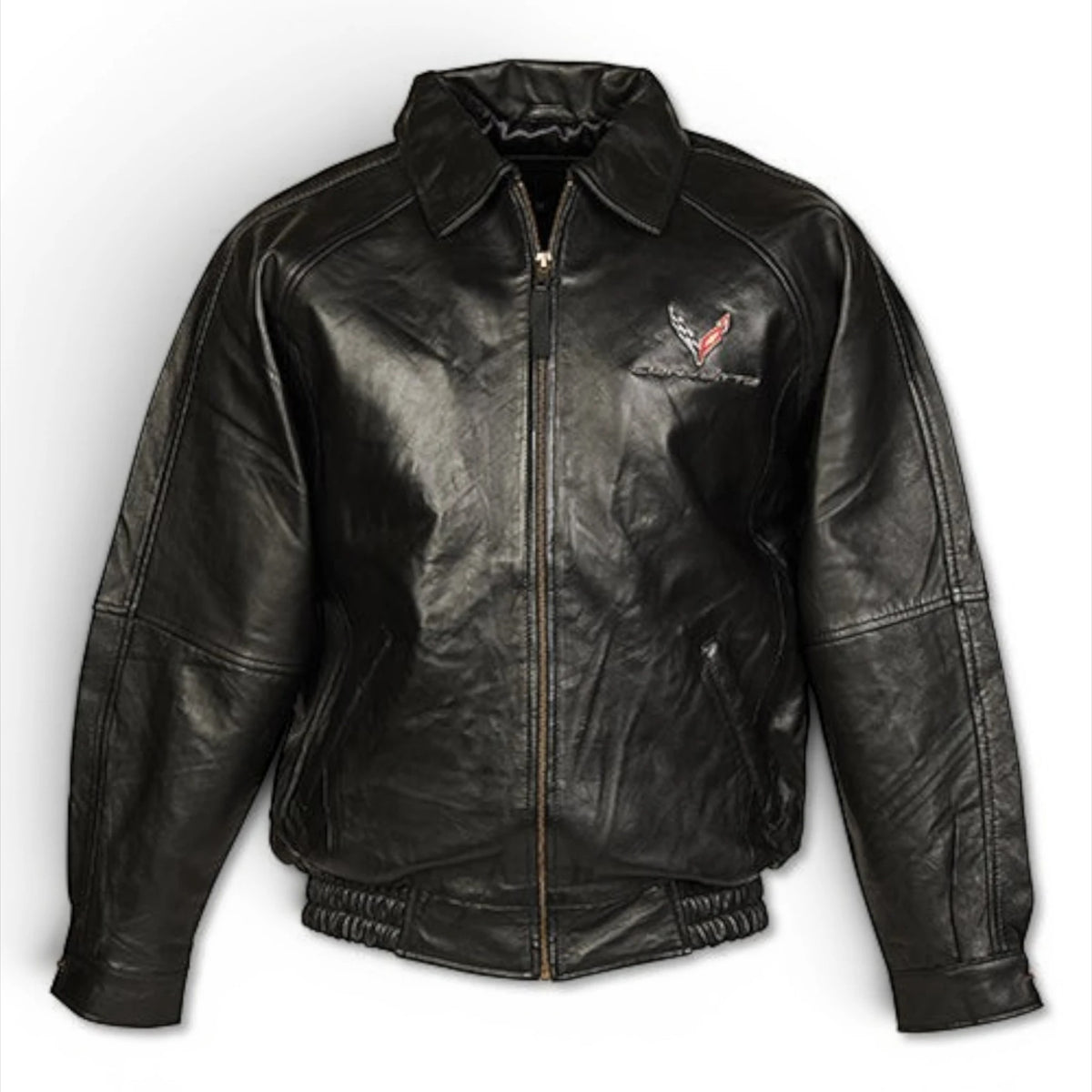 Black lambskin Corvette leather jacket with embroidered C8 emblem
