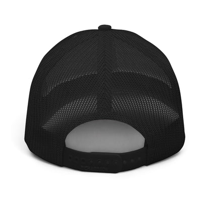 T-Top Vibes Pontiac Trans Am Firehawk black mesh back trucker hat with adjustable plastic snapback closure