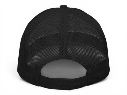 T-Top Vibes black Richardson 112 trucker hat back view with adjustable snapback closure and breathable mesh panels