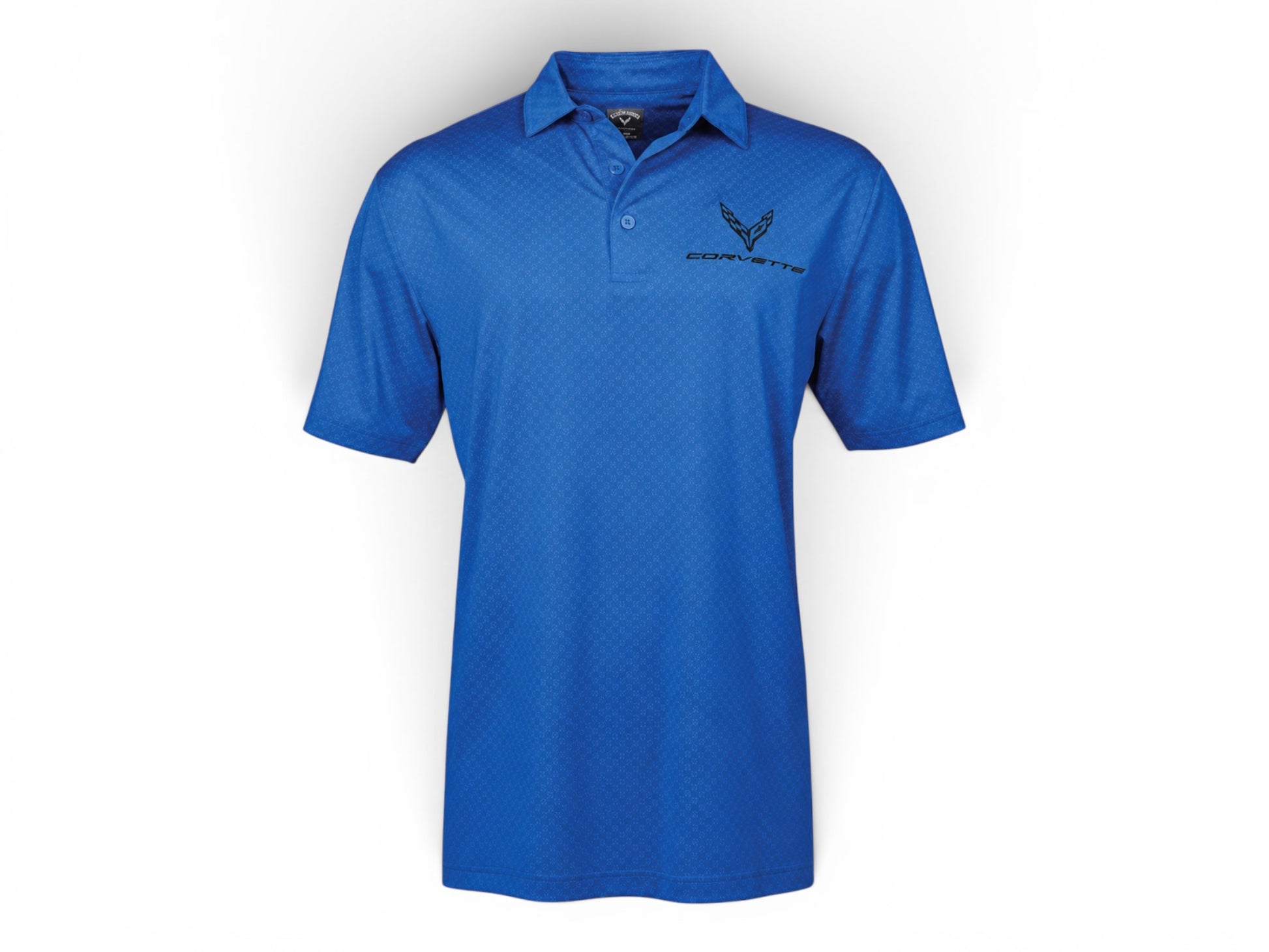 T-Top Vibes blue Callaway C8 Corvette performance polo with moisture-wicking fabric and embroidered logo
