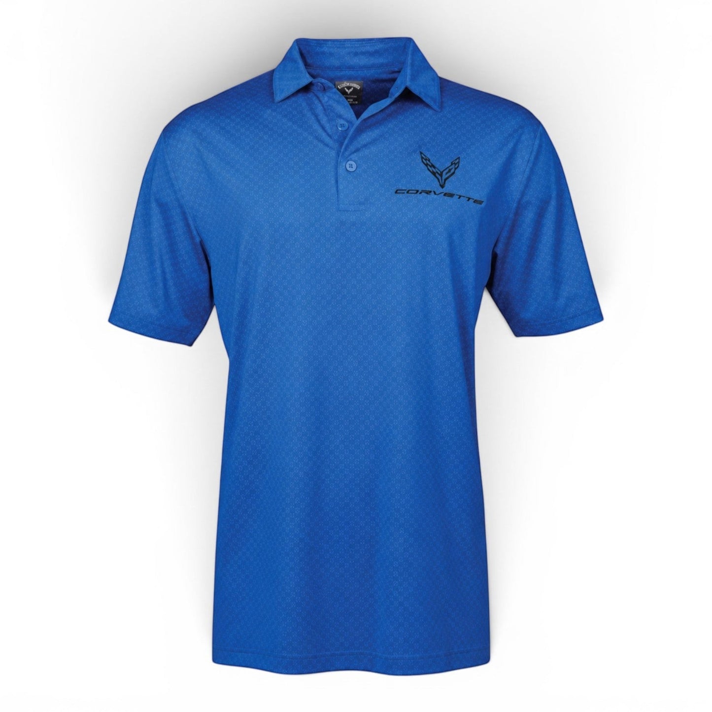 T-Top Vibes blue Callaway C8 Corvette performance polo with moisture-wicking fabric and embroidered logo