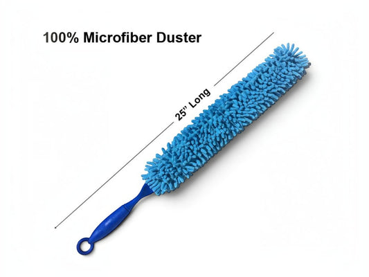 T-Top Vibes 25-inch blue microfiber car duster with a flexible design for interior and exterior vehicle cleaning.
