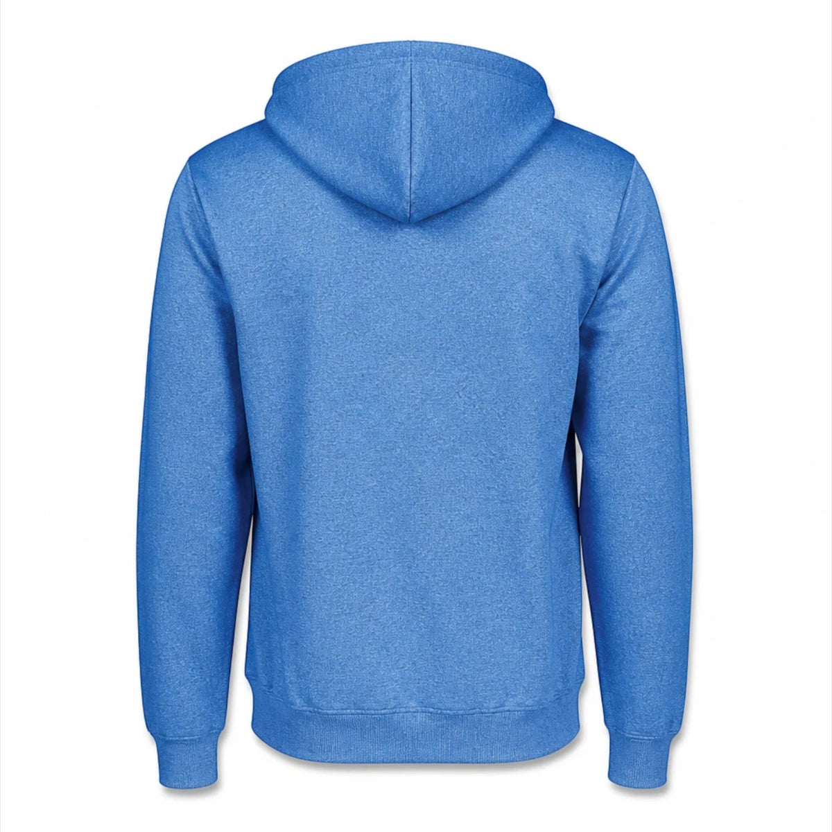 Back view of a blue T-Top Vibes cotton-blend pullover hoodie with a double-lined hood.