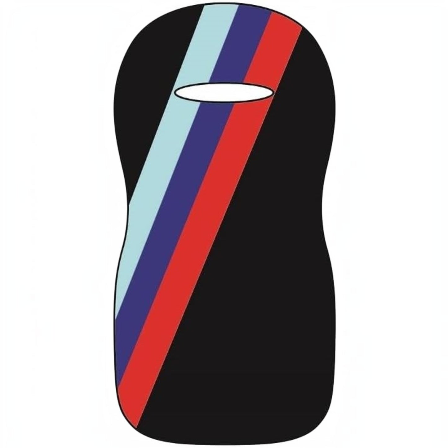 T-Top Vibes BMW car seat towel in black with iconic blue and red racing stripes for universal vehicle protection.