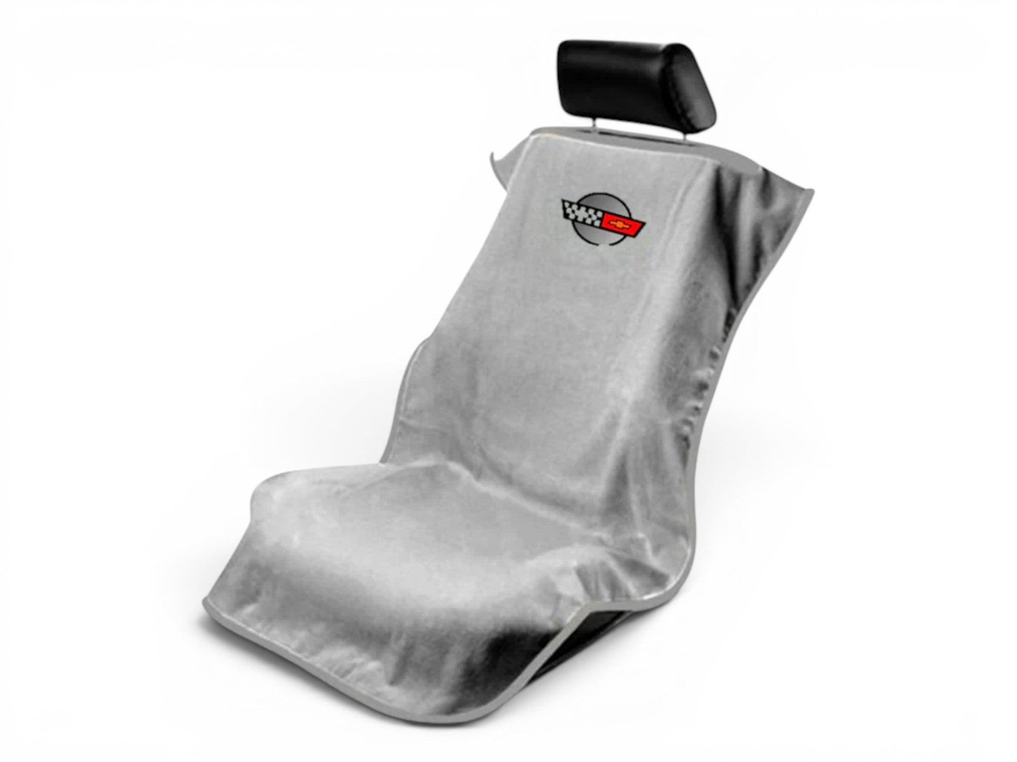 T-Top Vibes black cotton terry velour C4 Corvette seat cover towel with embroidered emblem for 1984-1996 models