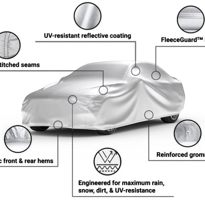 T-Top Vibes C8 Corvette Platinum Shield outdoor car cover with reflective UV coating, fleece lining, and secure fit.