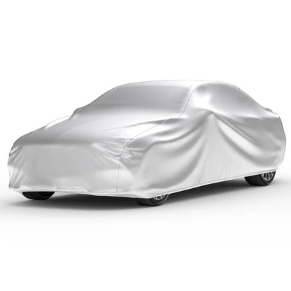 T-Top Vibes Platinum Shield silver outdoor car cover fitted over a C8 Corvette for weather and UV protection.