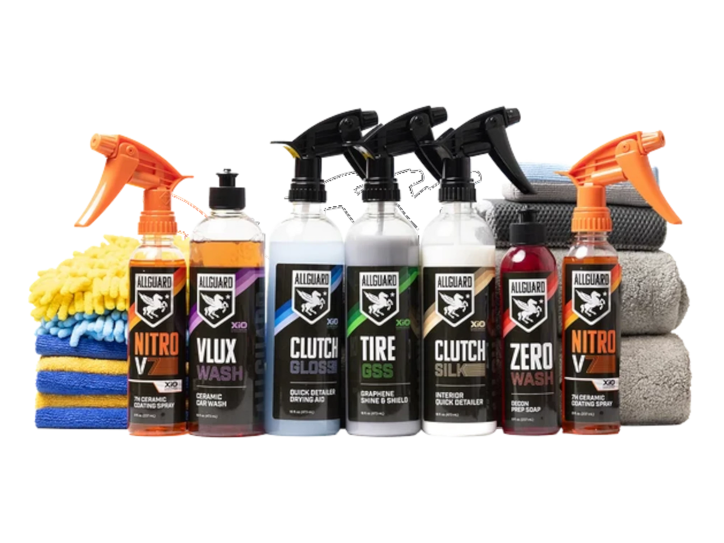 T-Top Vibes AllGuard 19-piece car detailing kit featuring ceramic coating sprays, cleaning solutions, and towels.