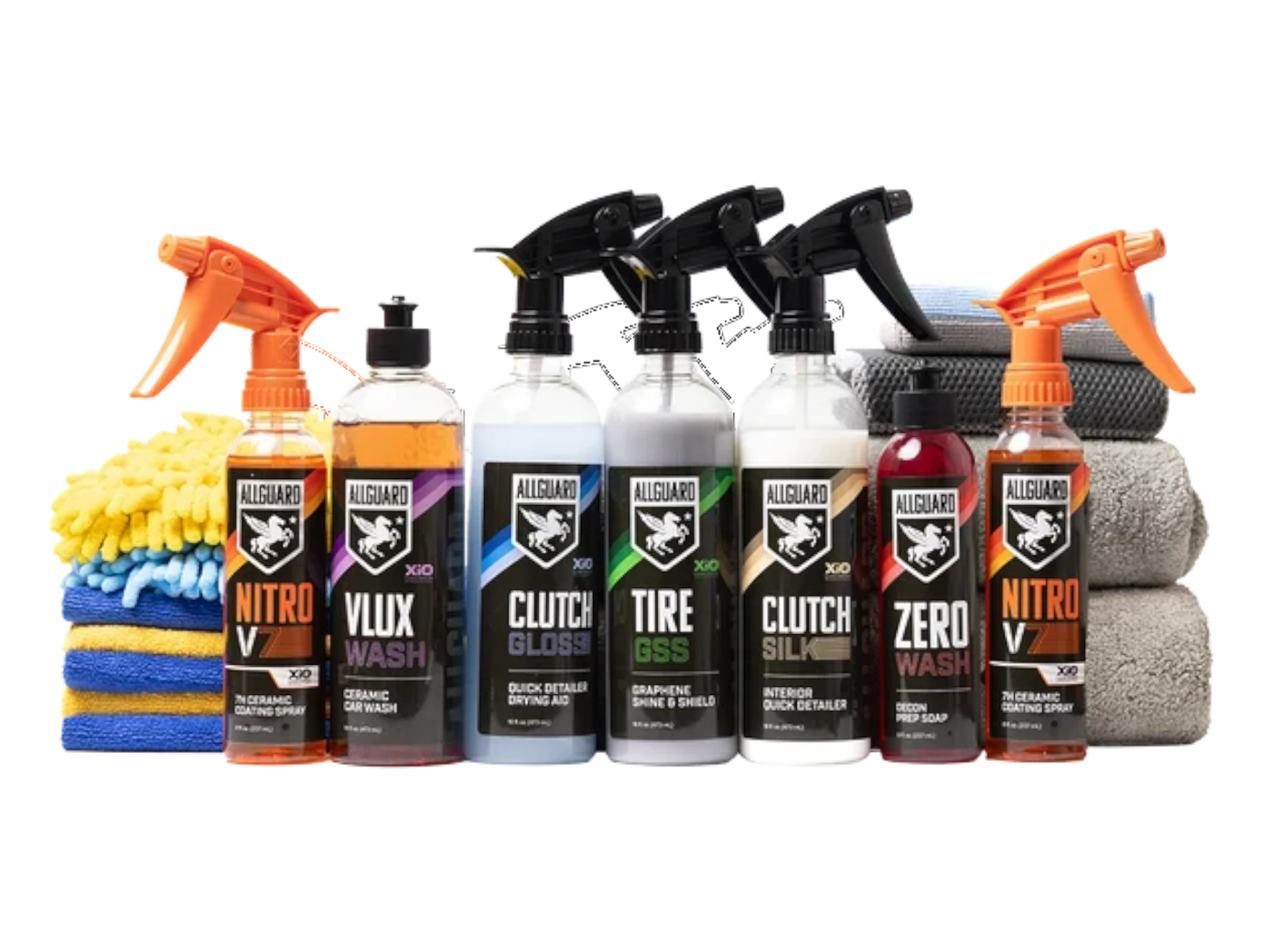 T-Top Vibes AllGuard 19-piece car detailing kit featuring ceramic coating sprays, cleaning solutions, and towels.