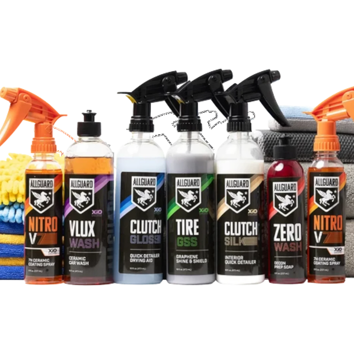 T-Top Vibes AllGuard 19-piece car detailing kit featuring ceramic coating sprays, cleaning solutions, and towels.
