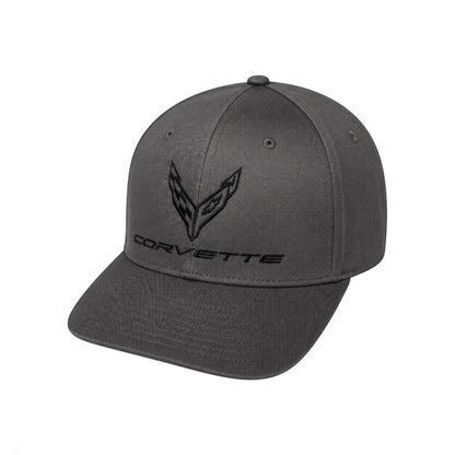 T-Top Vibes charcoal grey C8 Corvette baseball cap with tonal embroidered logo and adjustable snapback closure