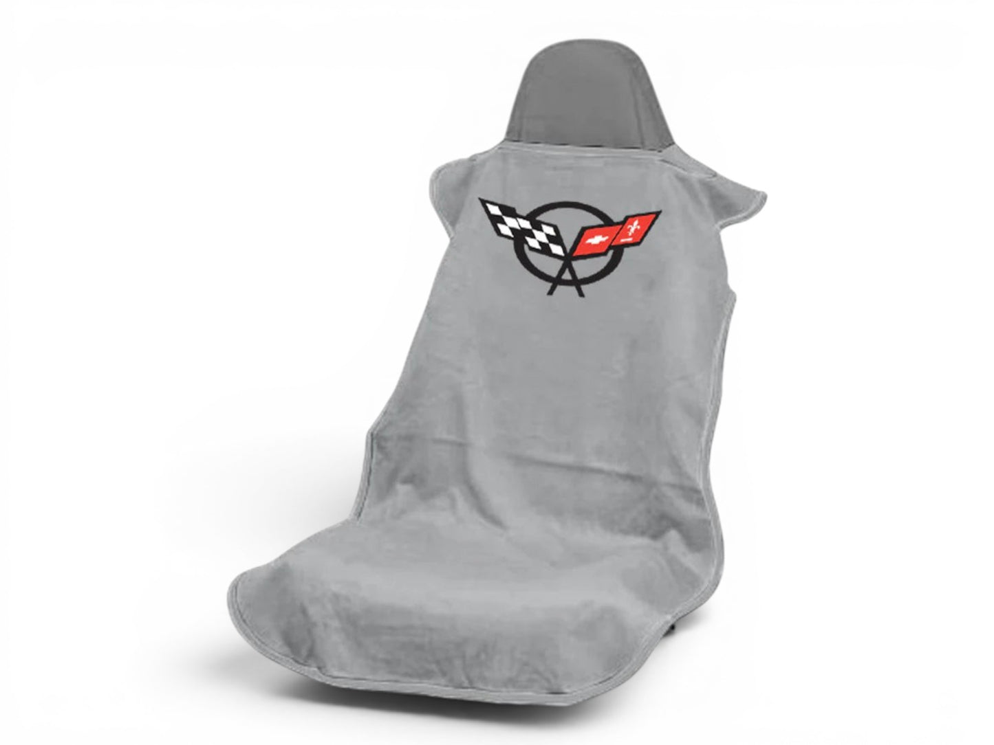 T-Top Vibes Corvette C5 grey cotton seat cover towel with official checkered flag logo for car seat protection