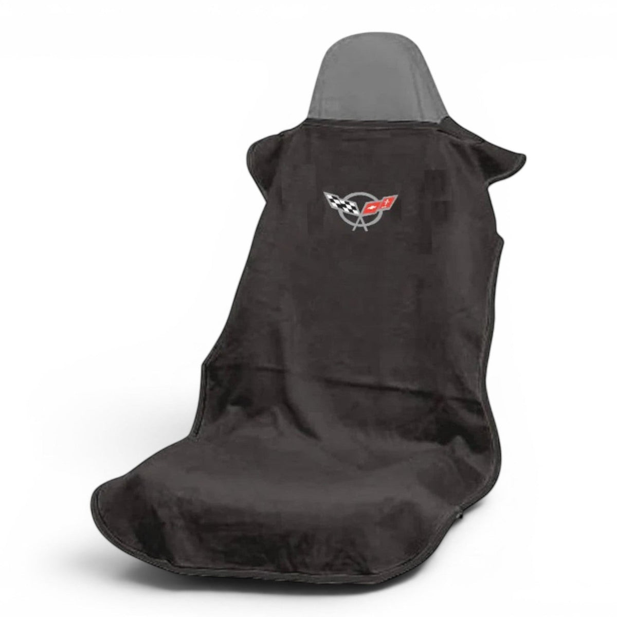 T-Top Vibes black cotton terry velour Corvette C5 seat cover towel with official logo for car seat protection