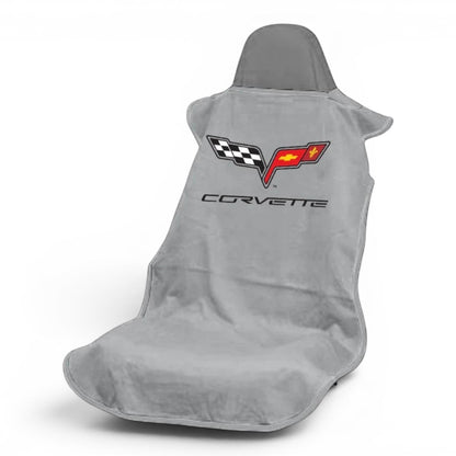 T-Top Vibes Corvette C6 grey cotton terry velour car seat towel with official logo for universal vehicle protection
