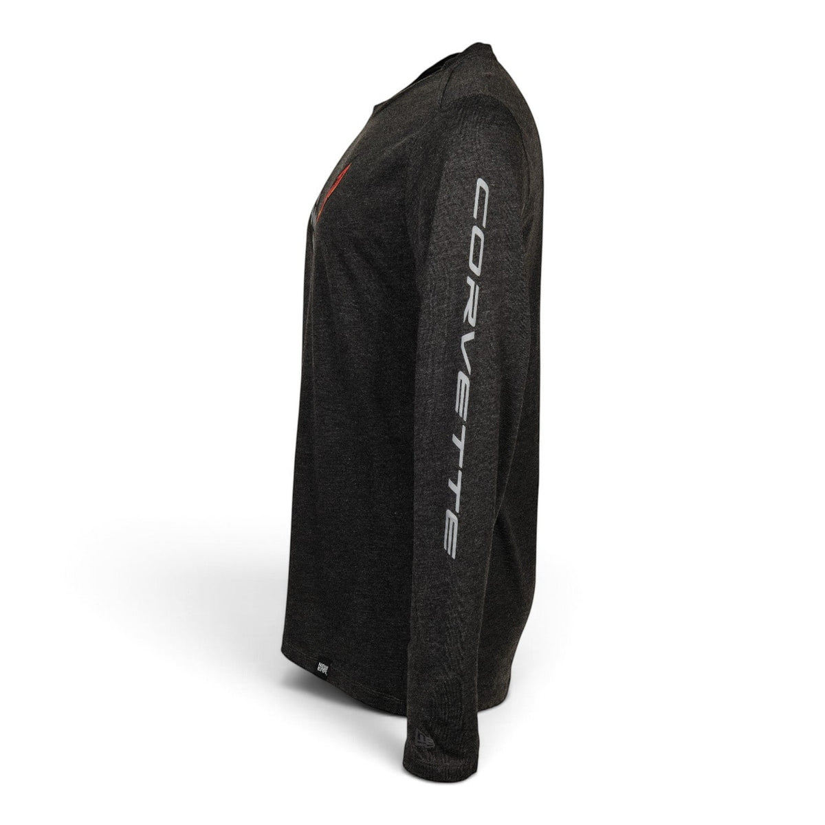 T-Top Vibes black long-sleeve Corvette C8 Carbon Flash t-shirt with white side sleeve branding
