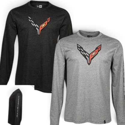 T-Top Vibes Corvette C8 Carbon Flash long-sleeve t-shirts in black and gray cotton-polyester blend